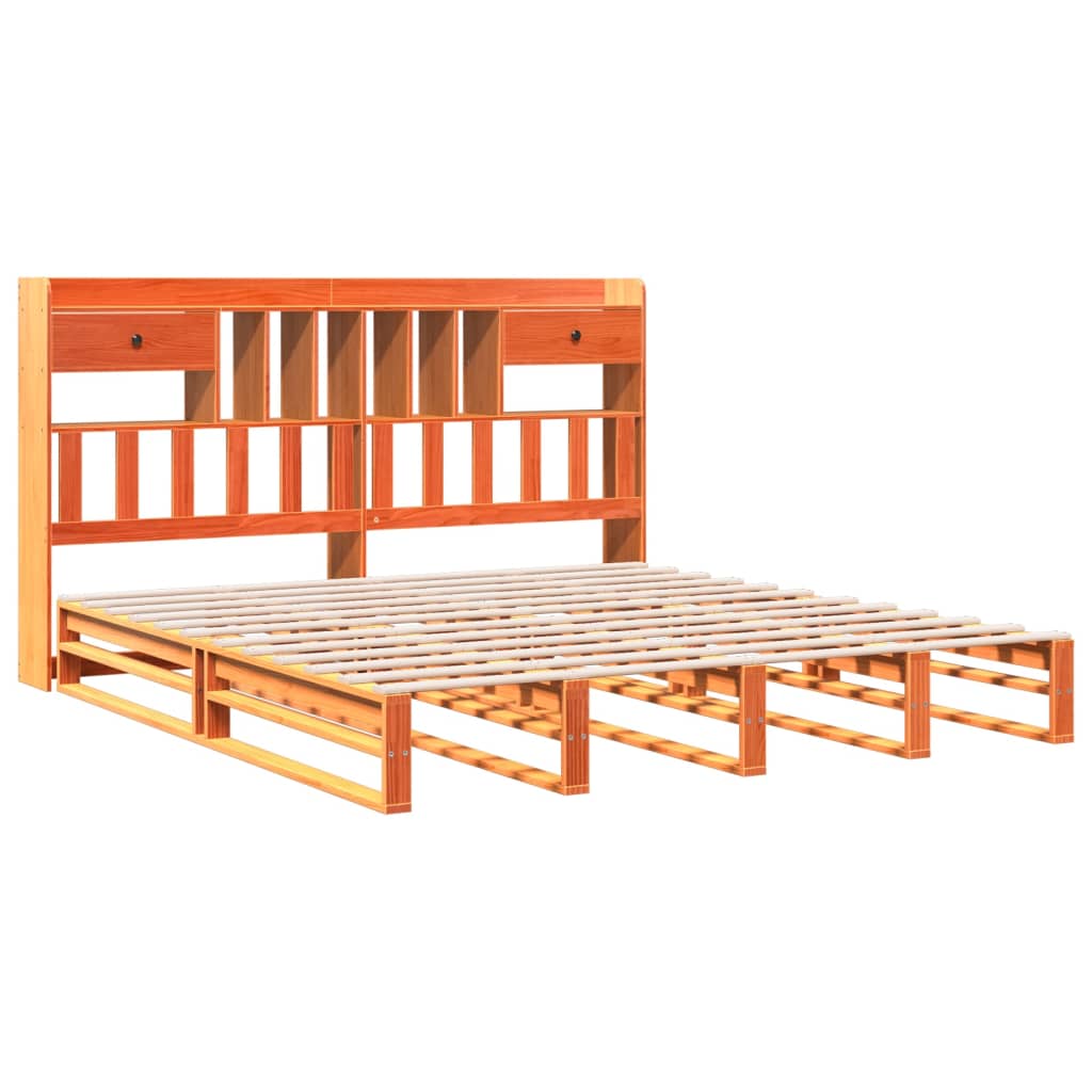 Bookcase Bed without Mattress Wax Brown 200x200 cm Solid Wood Pine
