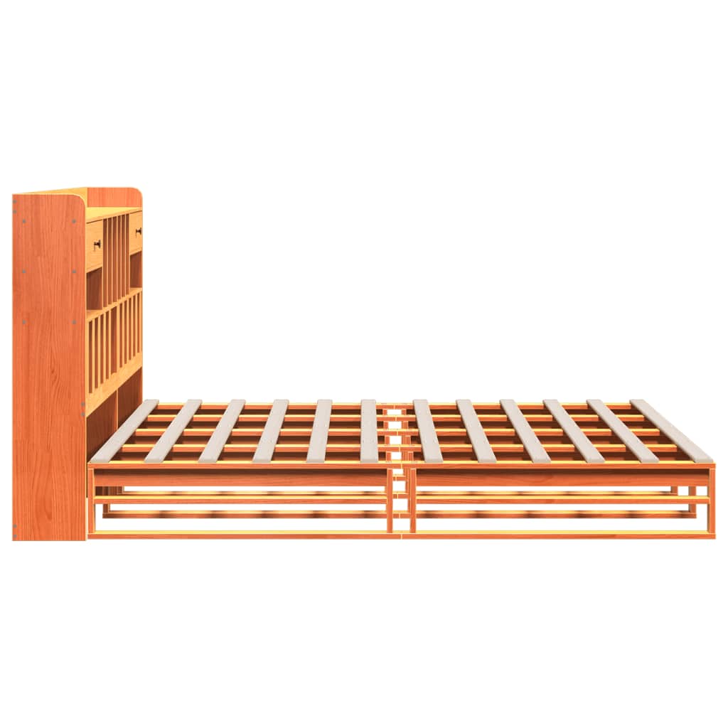 Bookcase Bed without Mattress Wax Brown 200x200 cm Solid Wood Pine