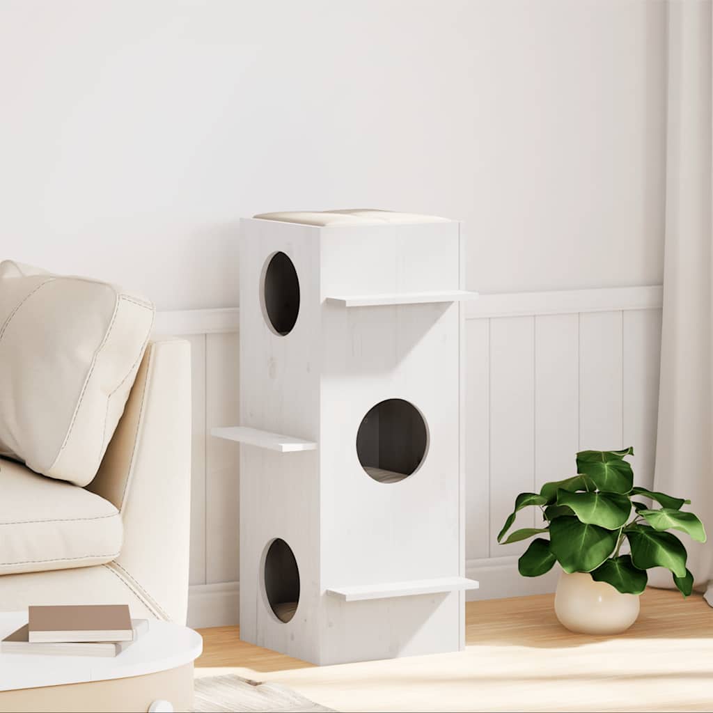 Cat House White 43x43x90 cm Solid Wood Pine