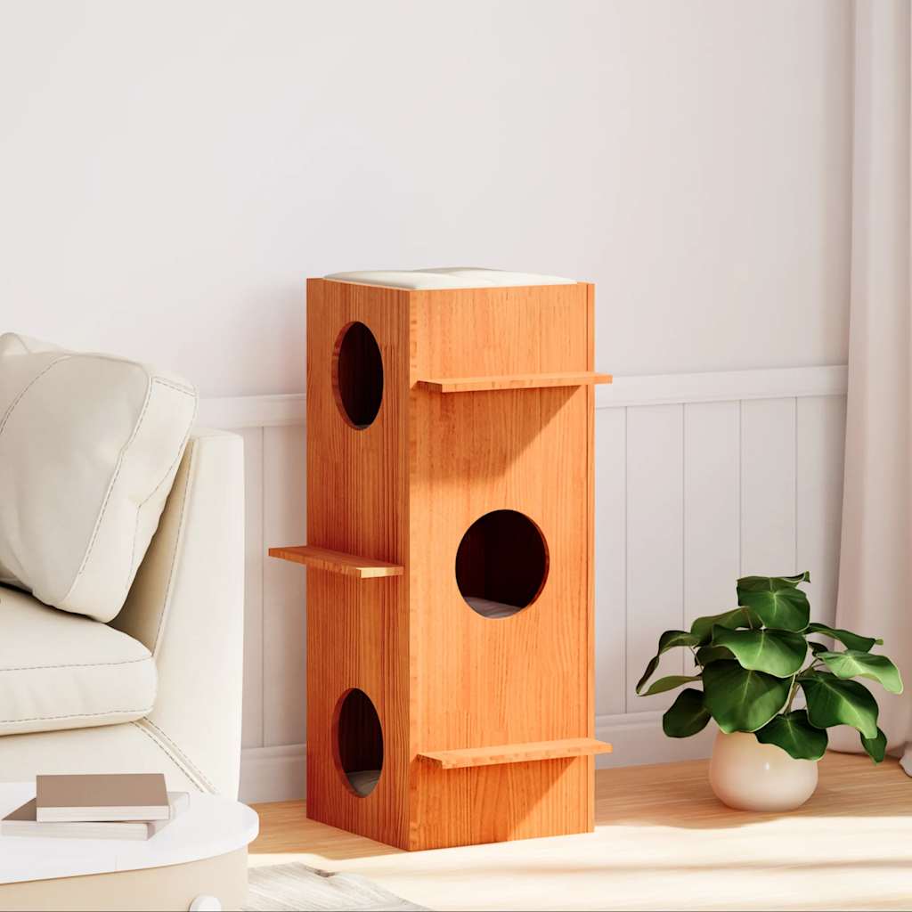 Cat House Wax Brown 43x43x90 cm Solid Wood Pine