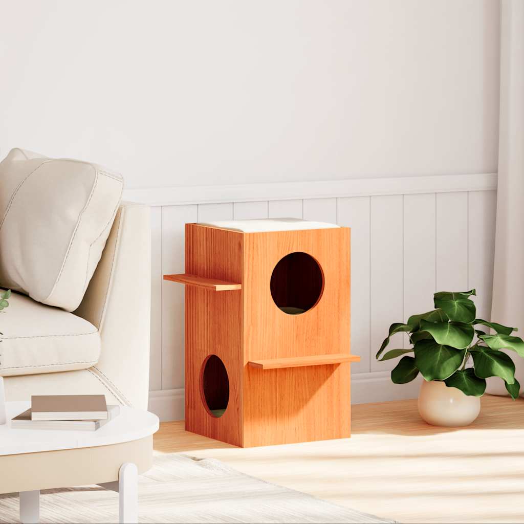 Cat House Wax Brown 43x43x60 cm Solid Wood Pine