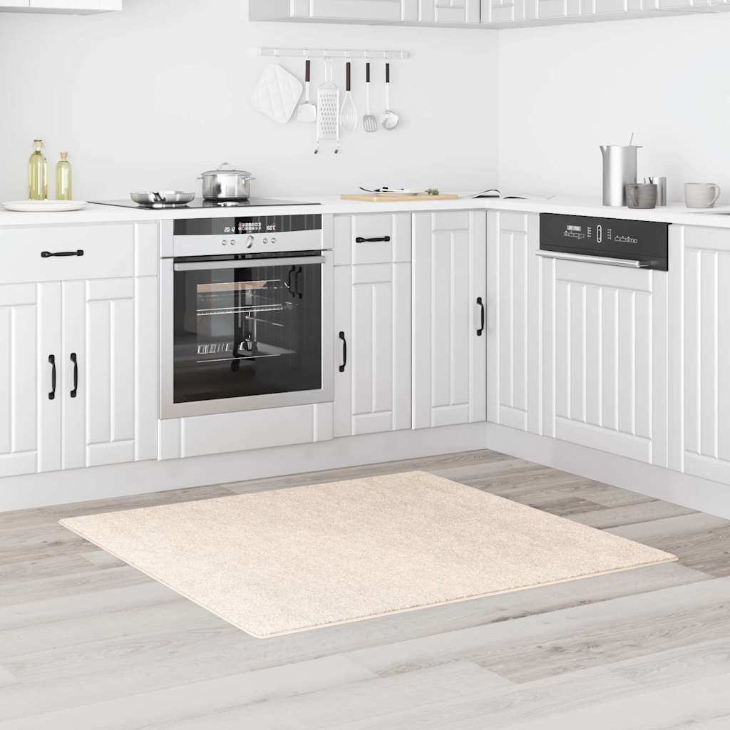 Anti-slip Shaggy Rug Cream 120 x 120 cm PP