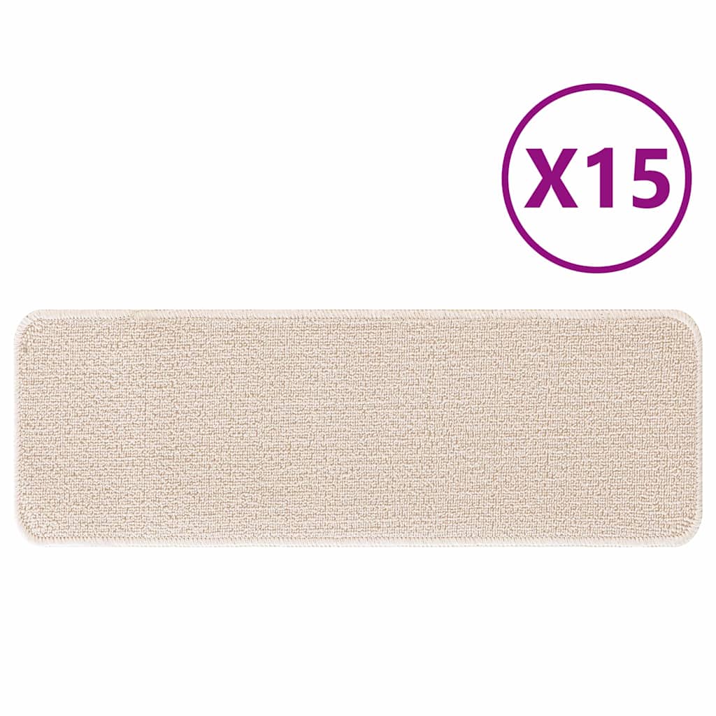 Anti-slip Stair Mats 15 pcs Cream 60 x 25 cm PP