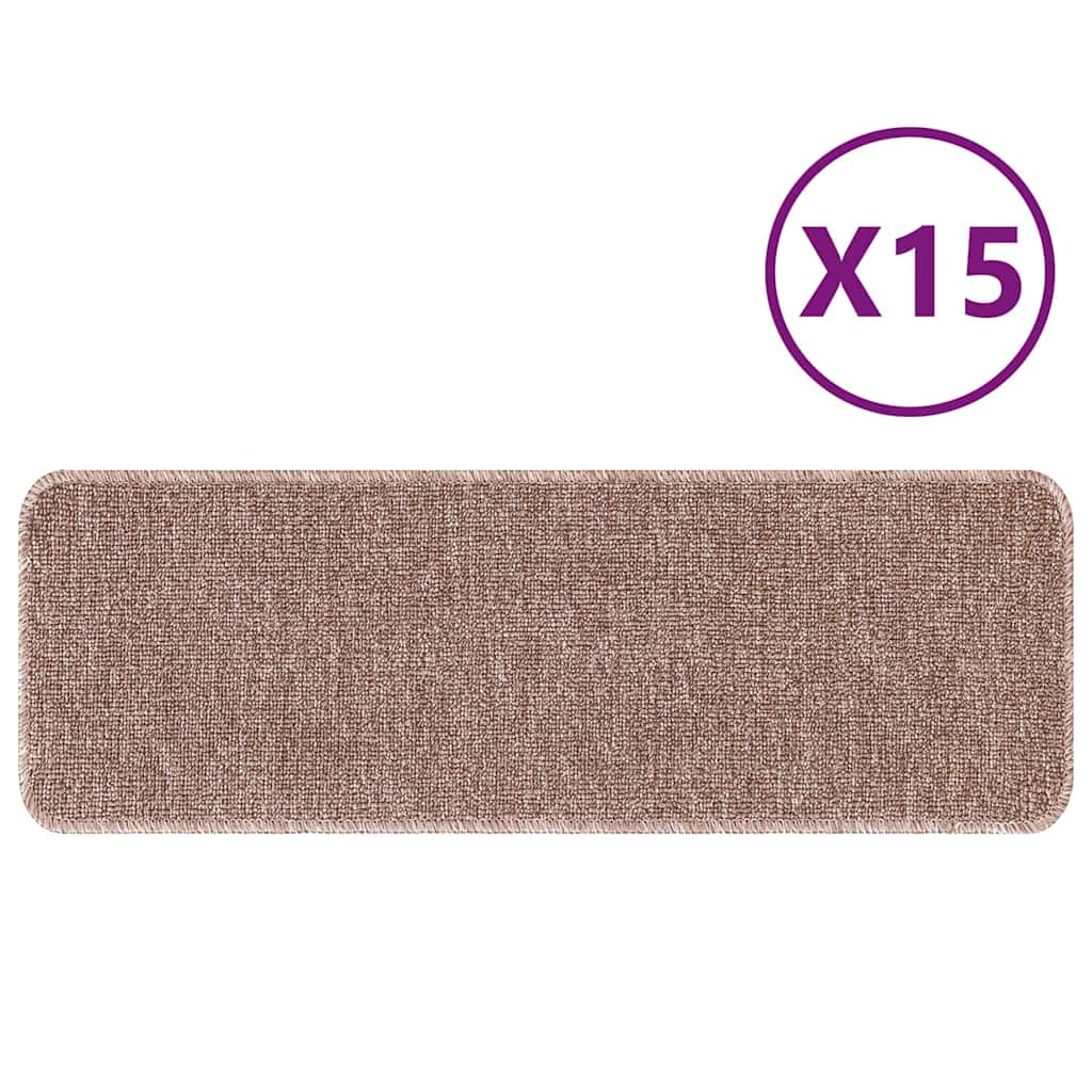 Anti-slip Stair Mats 15 pcs Light brown 60 x 25 cm PP