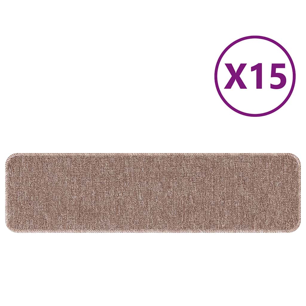Anti-slip Stair Mats 15 pcs Light brown 75 x 20 cm PP