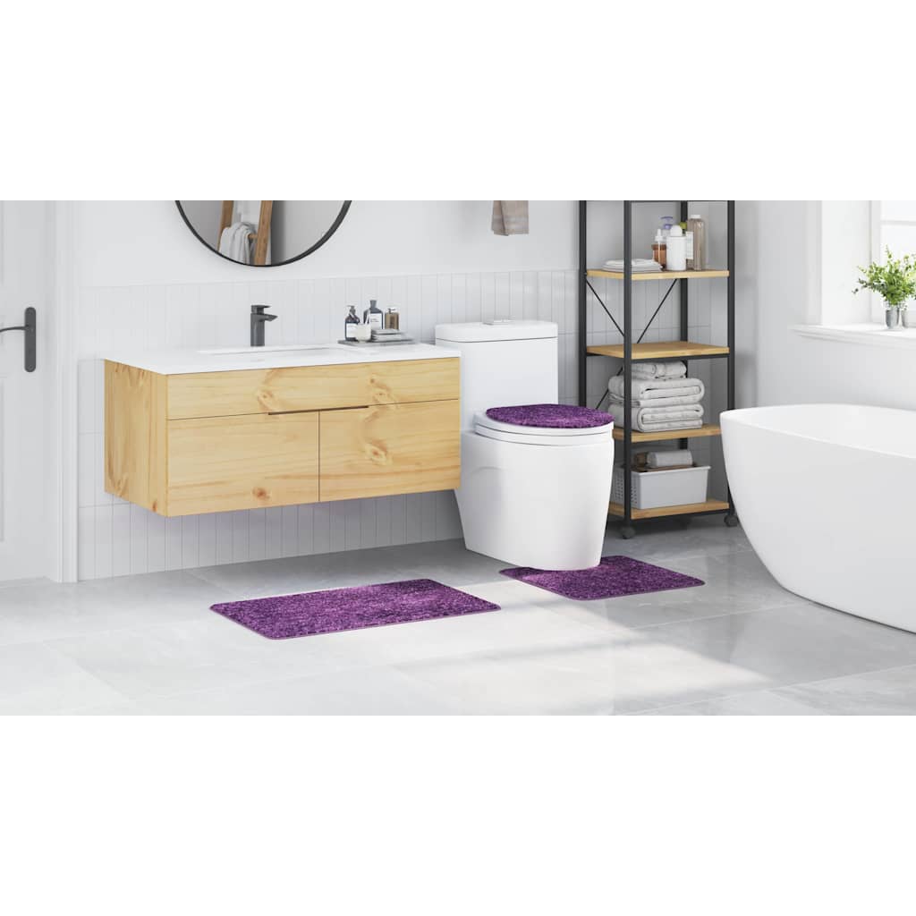 Anti-slip Bath Mat Set 3 pcs Purple 50 x 50 cm PP