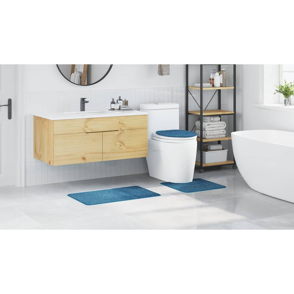 Anti-slip Bath Mat Set 3 pcs Blue 50 x 50 cm PP