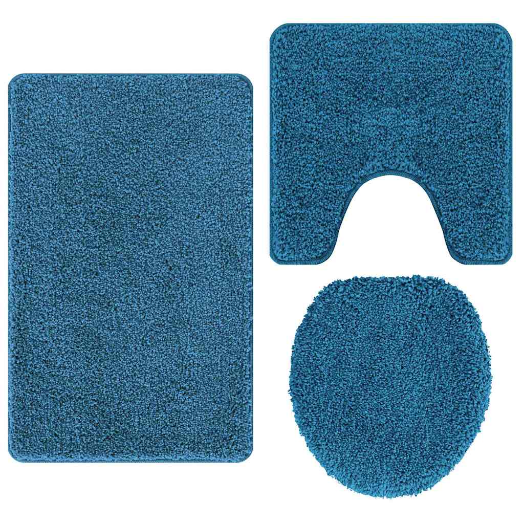 Anti-slip Bath Mat Set 3 pcs Blue 50 x 50 cm PP