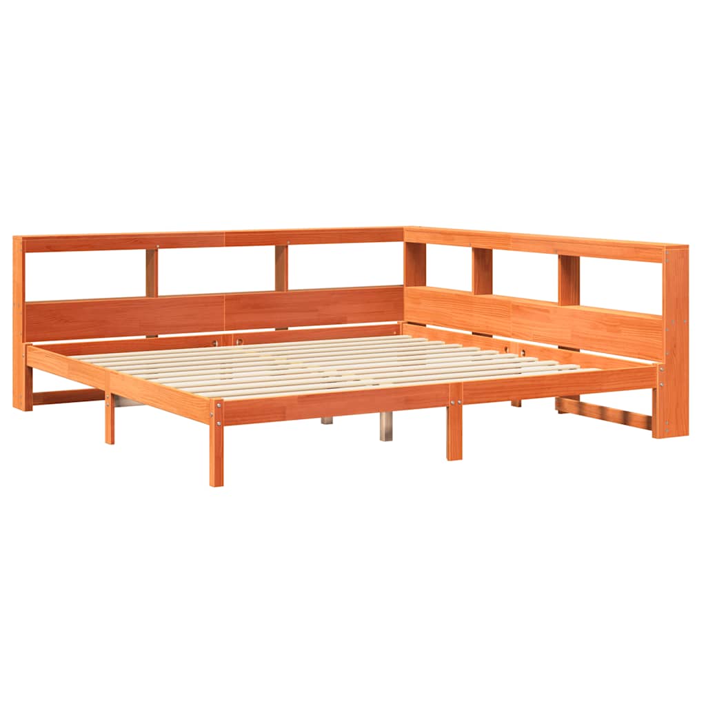 Bookcase Bed without Mattress Wax Brown 200x200 cm Solid Wood Pine