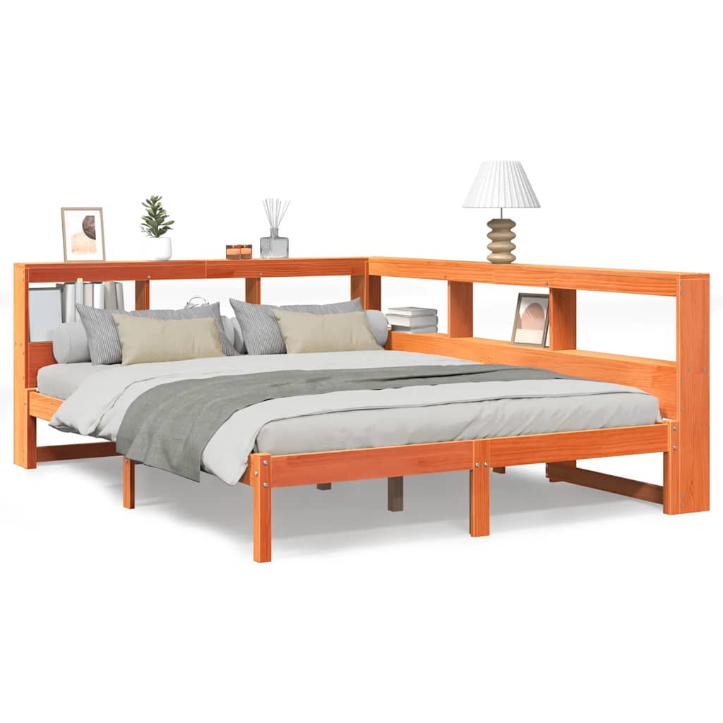 Bookcase Bed without Mattress Wax Brown 150x200 cm Solid Wood Pine