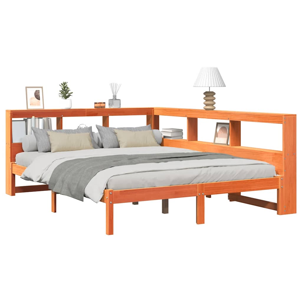 Bookcase Bed without Mattress Wax Brown 150x200 cm Solid Wood Pine