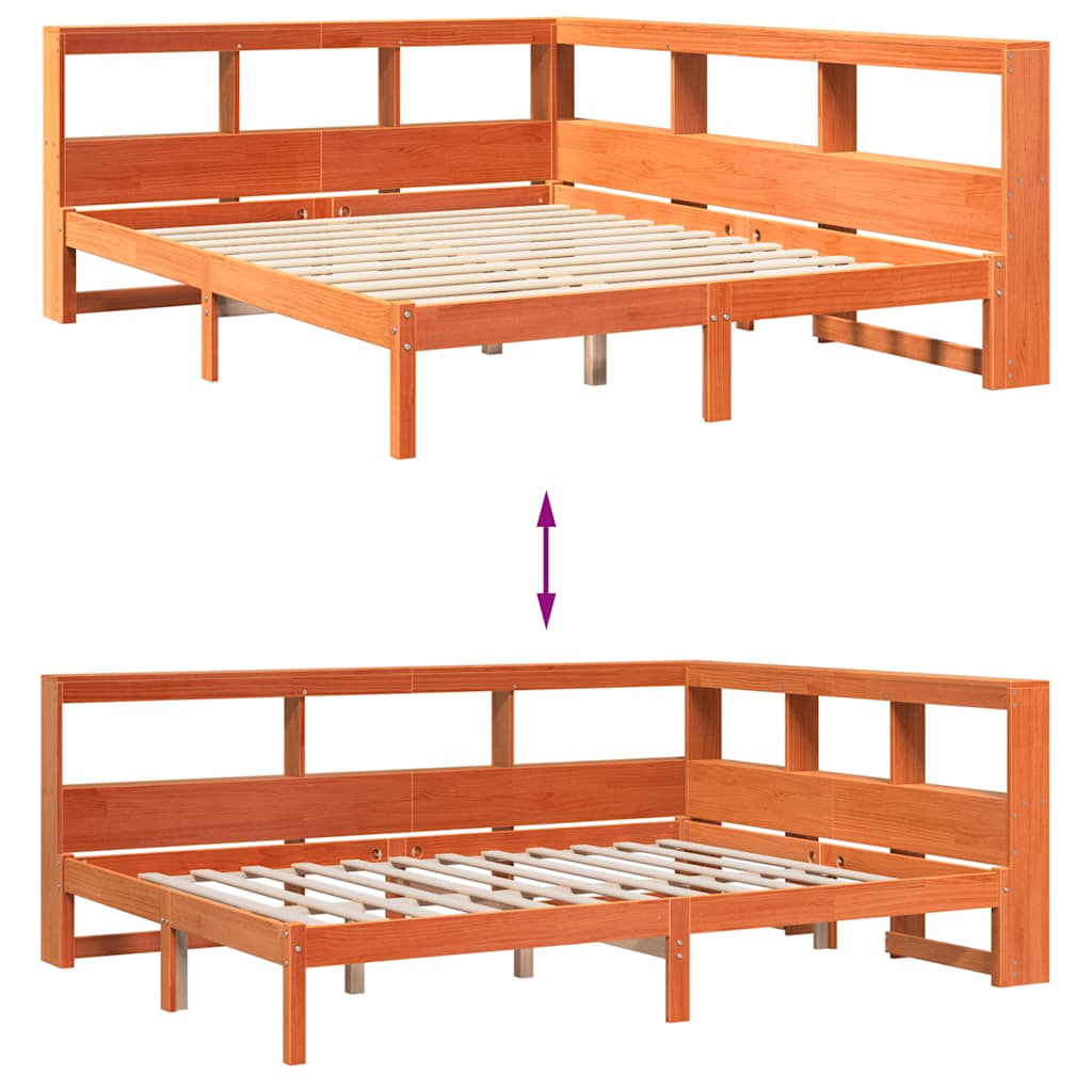 Bookcase Bed without Mattress Wax Brown 150x200 cm Solid Wood Pine
