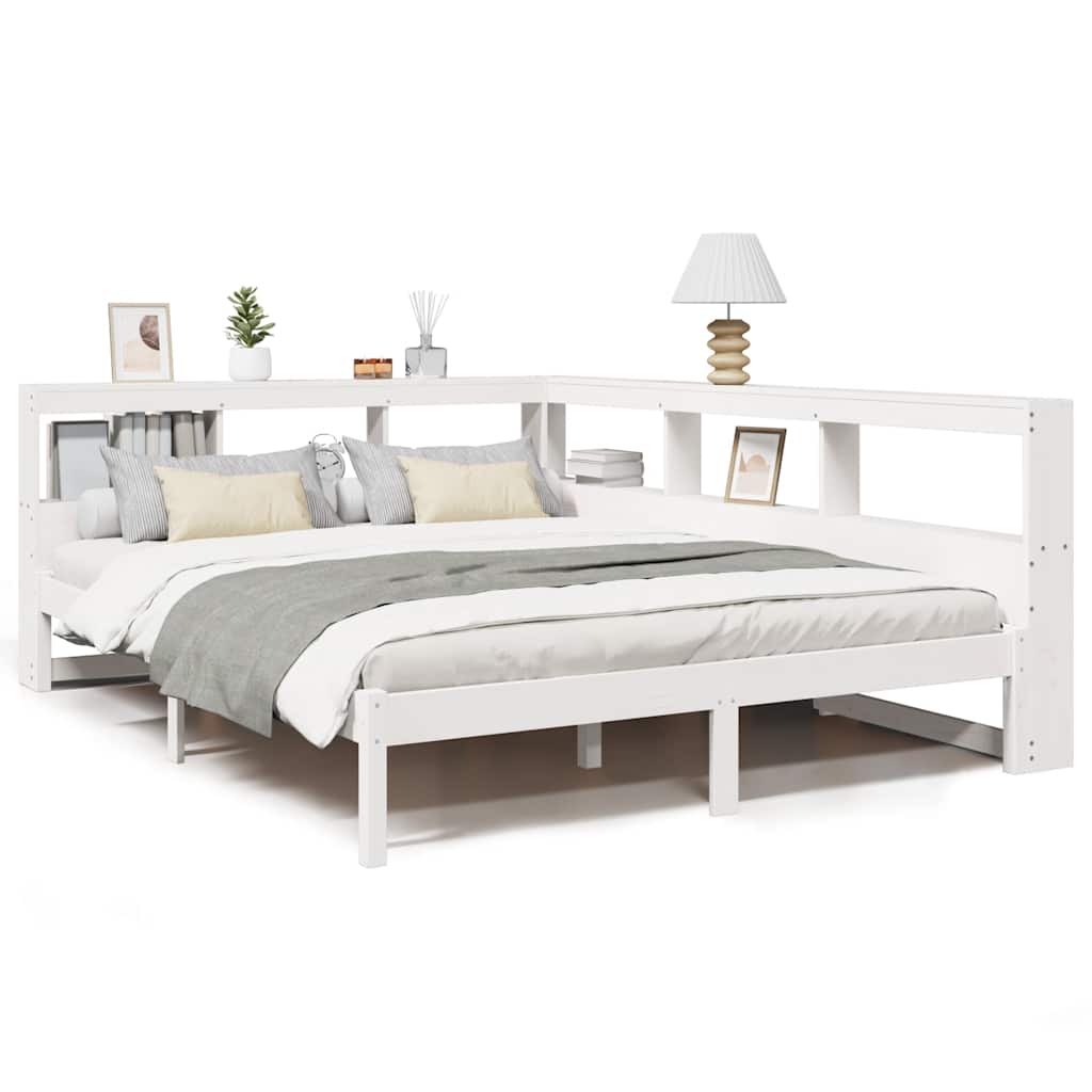 Bookcase Bed without Mattress White 140x190 cm Solid Wood Pine