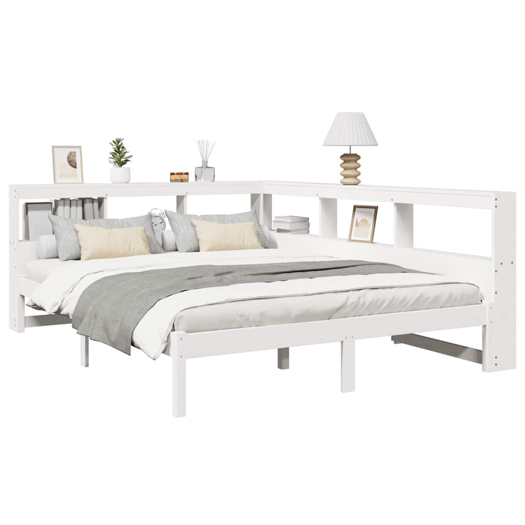 Bookcase Bed without Mattress White 140x190 cm Solid Wood Pine