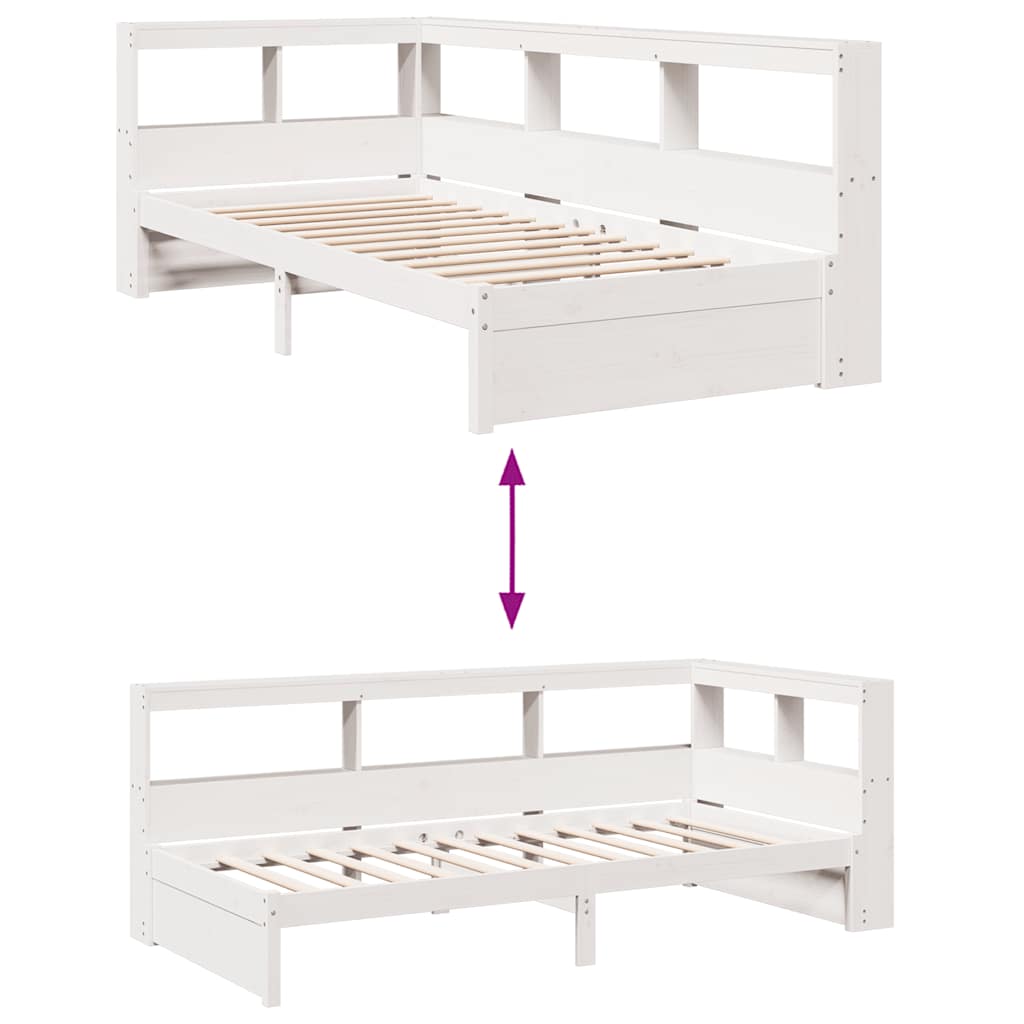 Bookcase Bed without Mattress White 100x200 cm Solid Wood Pine