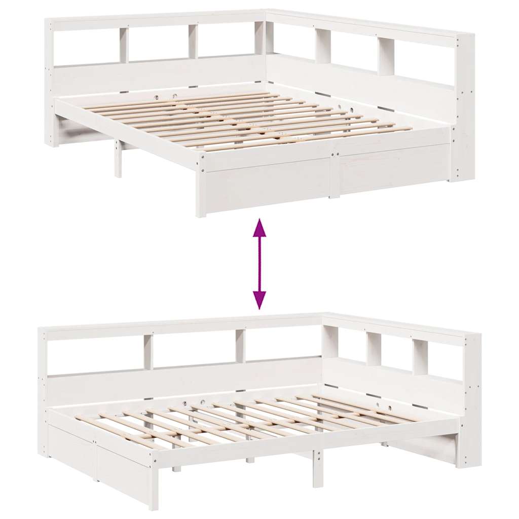 Bookcase Bed without Mattress White 140x190 cm Solid Wood Pine
