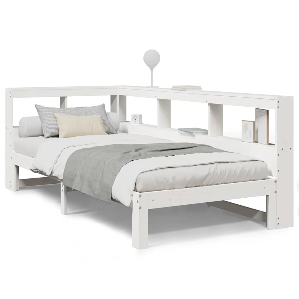 Bookcase Bed without Mattress White 100x200 cm Solid Wood Pine