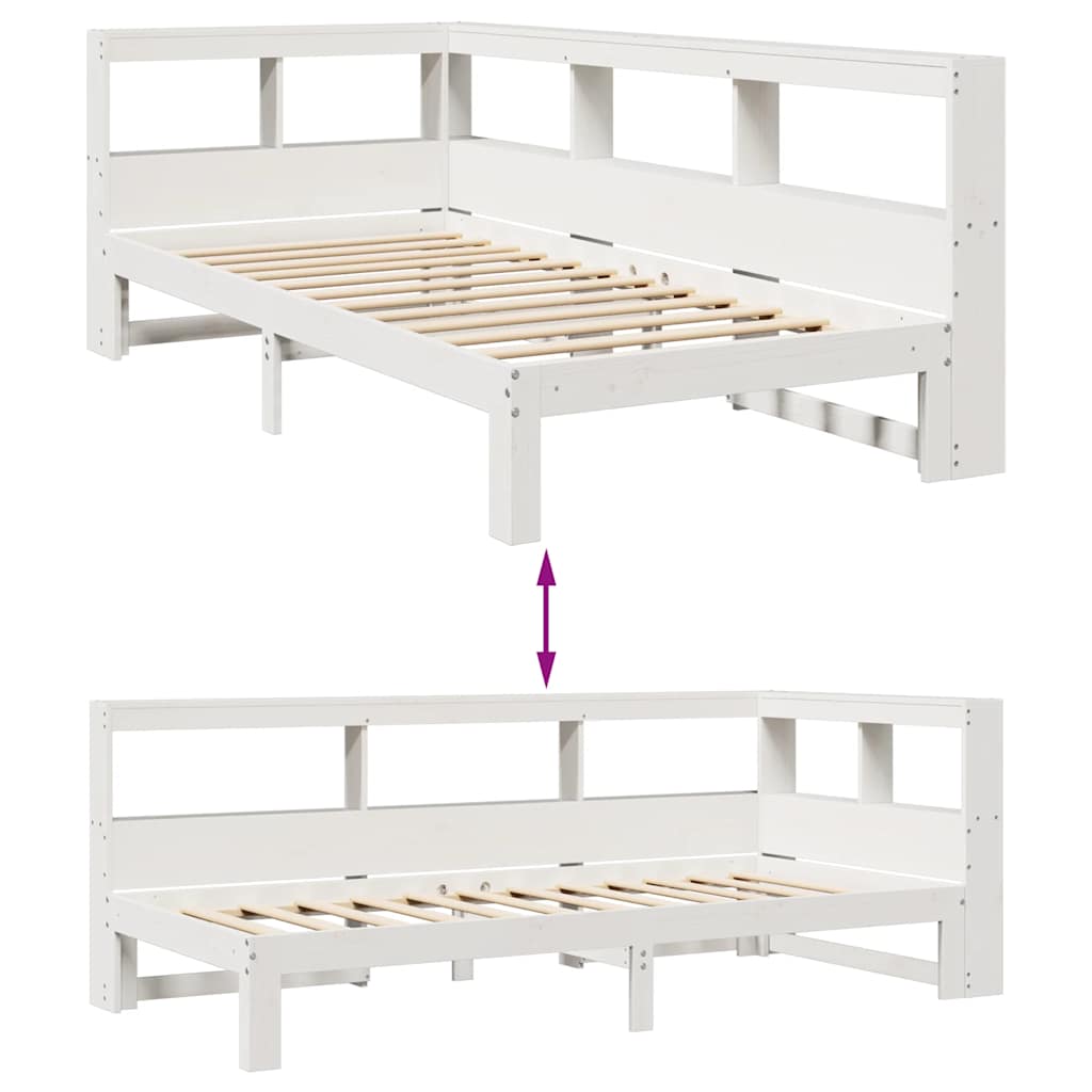 Bookcase Bed without Mattress White 100x200 cm Solid Wood Pine