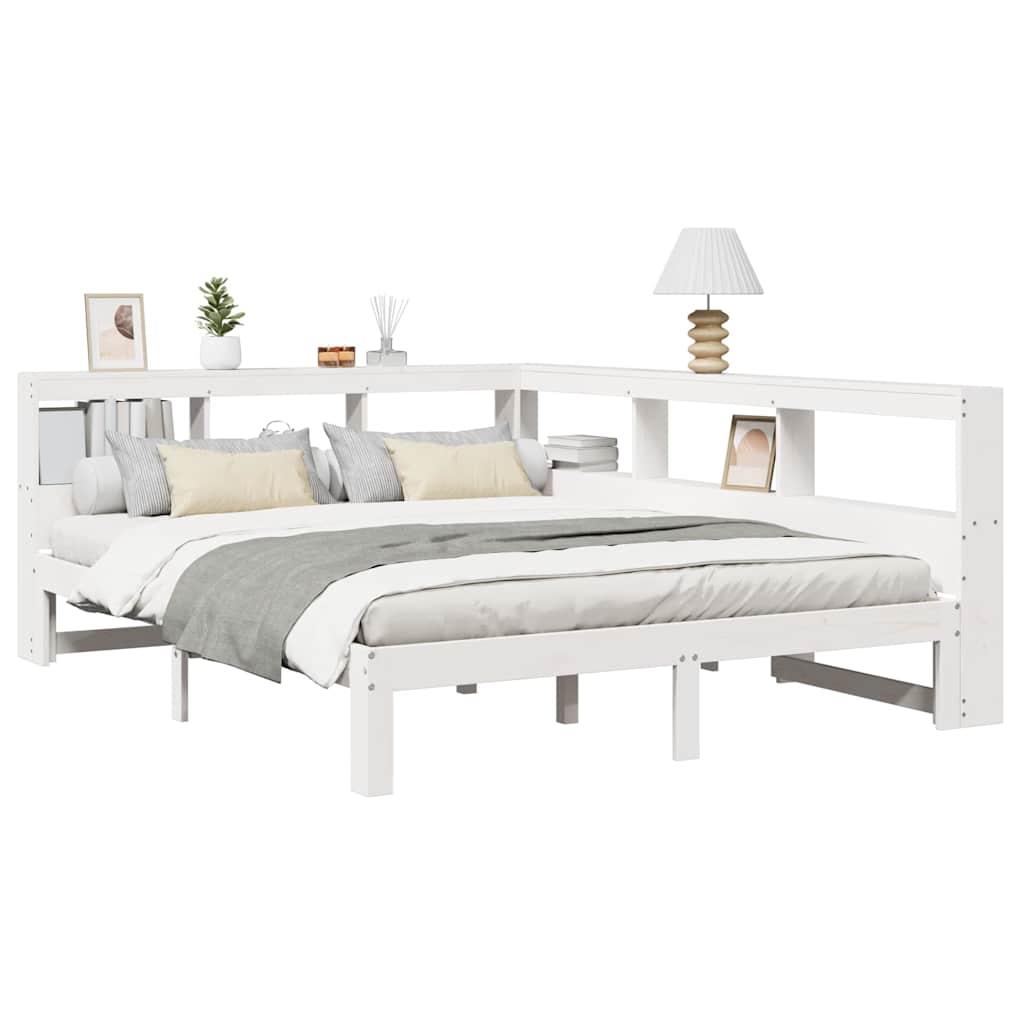 Bookcase Bed without Mattress White 140x190 cm Solid Wood Pine