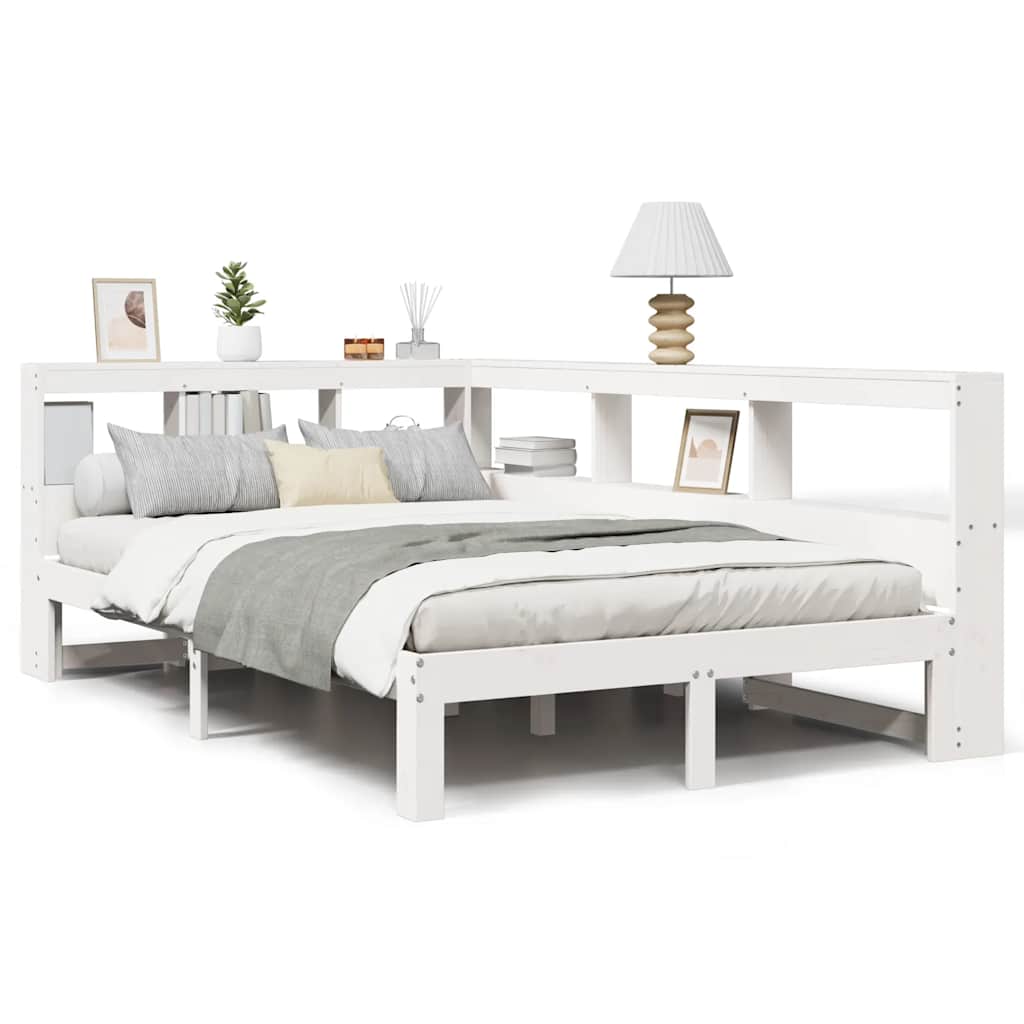 Bookcase Bed without Mattress White 135x190 cm Double Solid Wood Pine