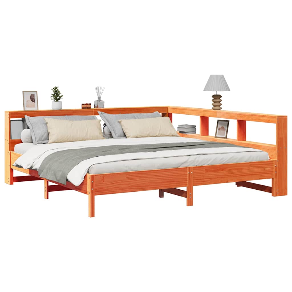 Bookcase Bed without Mattress Wax Brown 200x200 cm Solid Wood Pine