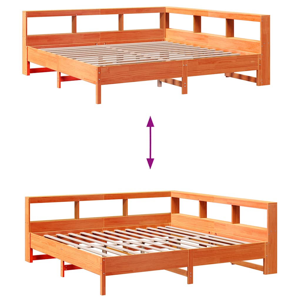 Bookcase Bed without Mattress Wax Brown 200x200 cm Solid Wood Pine