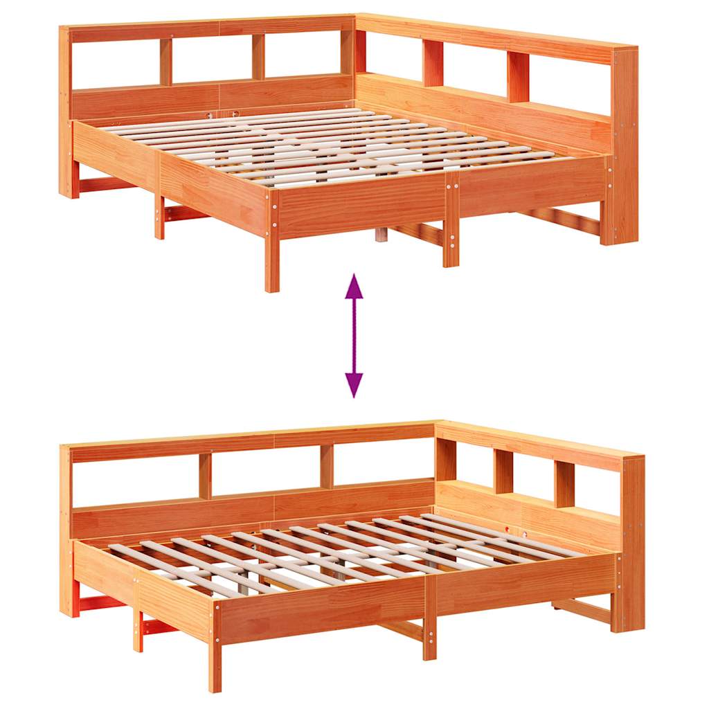Bookcase Bed without Mattress Wax Brown 160x200 cm Solid Wood Pine