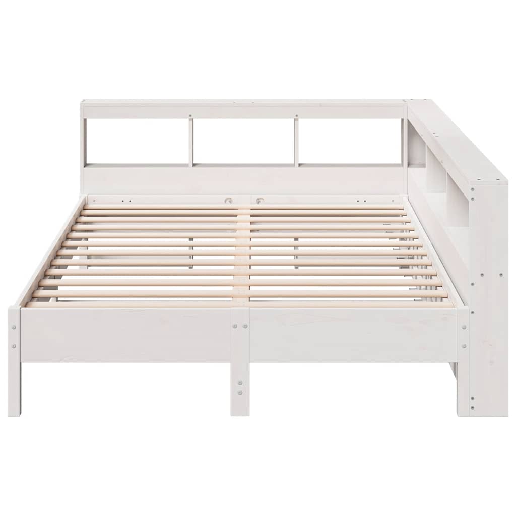 Bookcase Bed without Mattress White 150x200 cm King Size Solid Wood Pine
