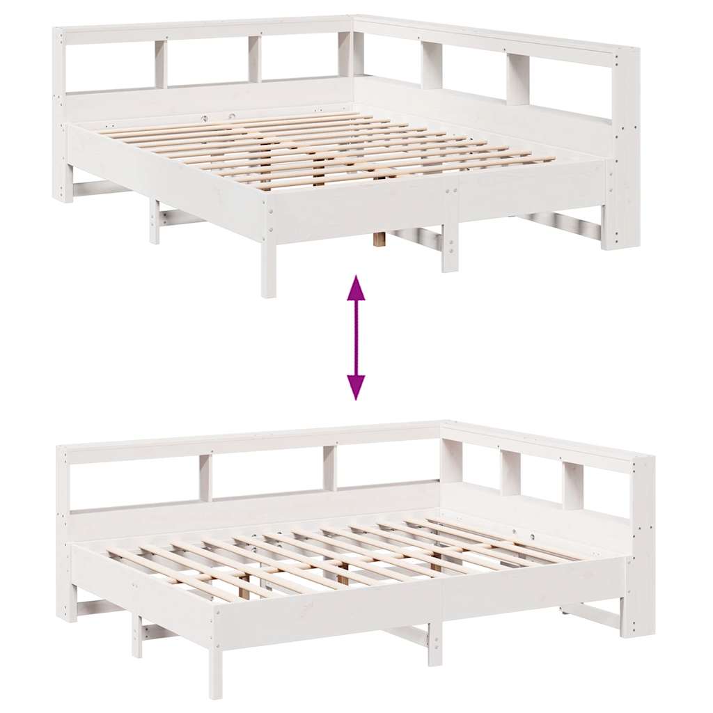 Bookcase Bed without Mattress White 150x200 cm King Size Solid Wood Pine
