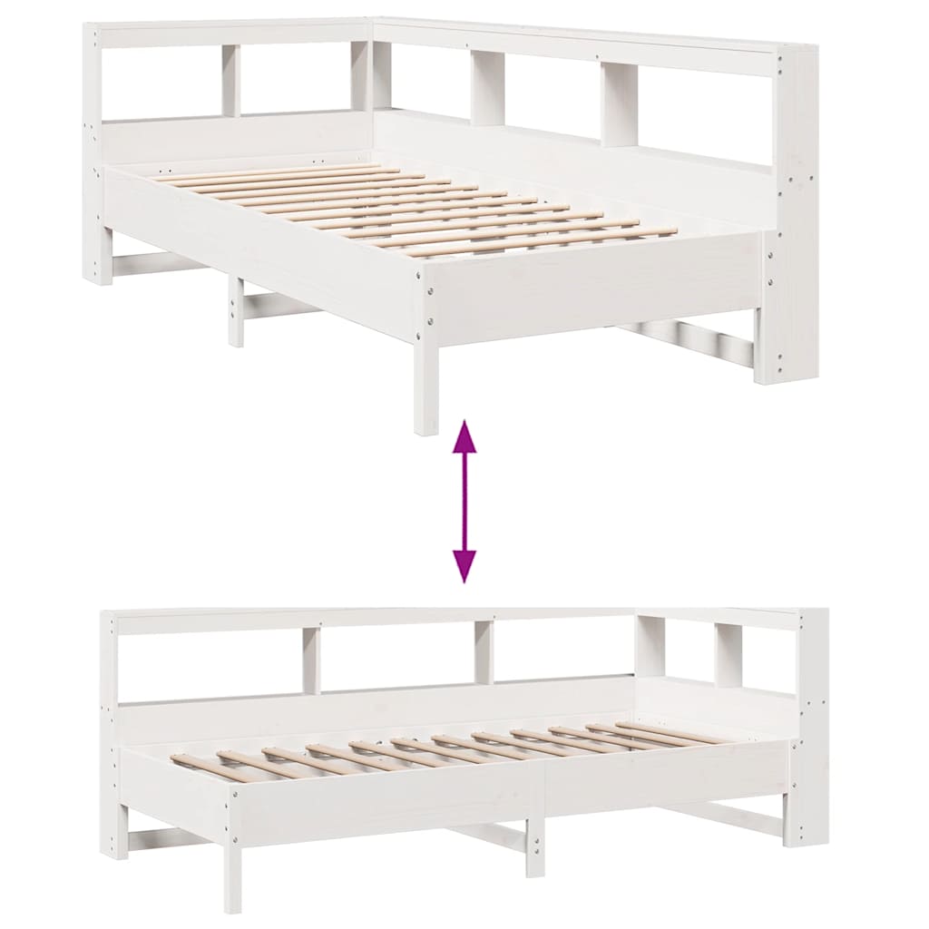 Bookcase Bed without Mattress White 100x200 cm Solid Wood Pine