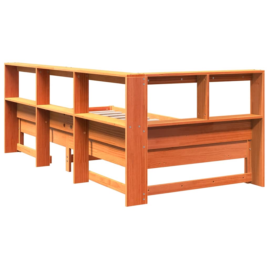 Bookcase Bed without Mattress Wax Brown 90x200 cm Solid Wood Pine