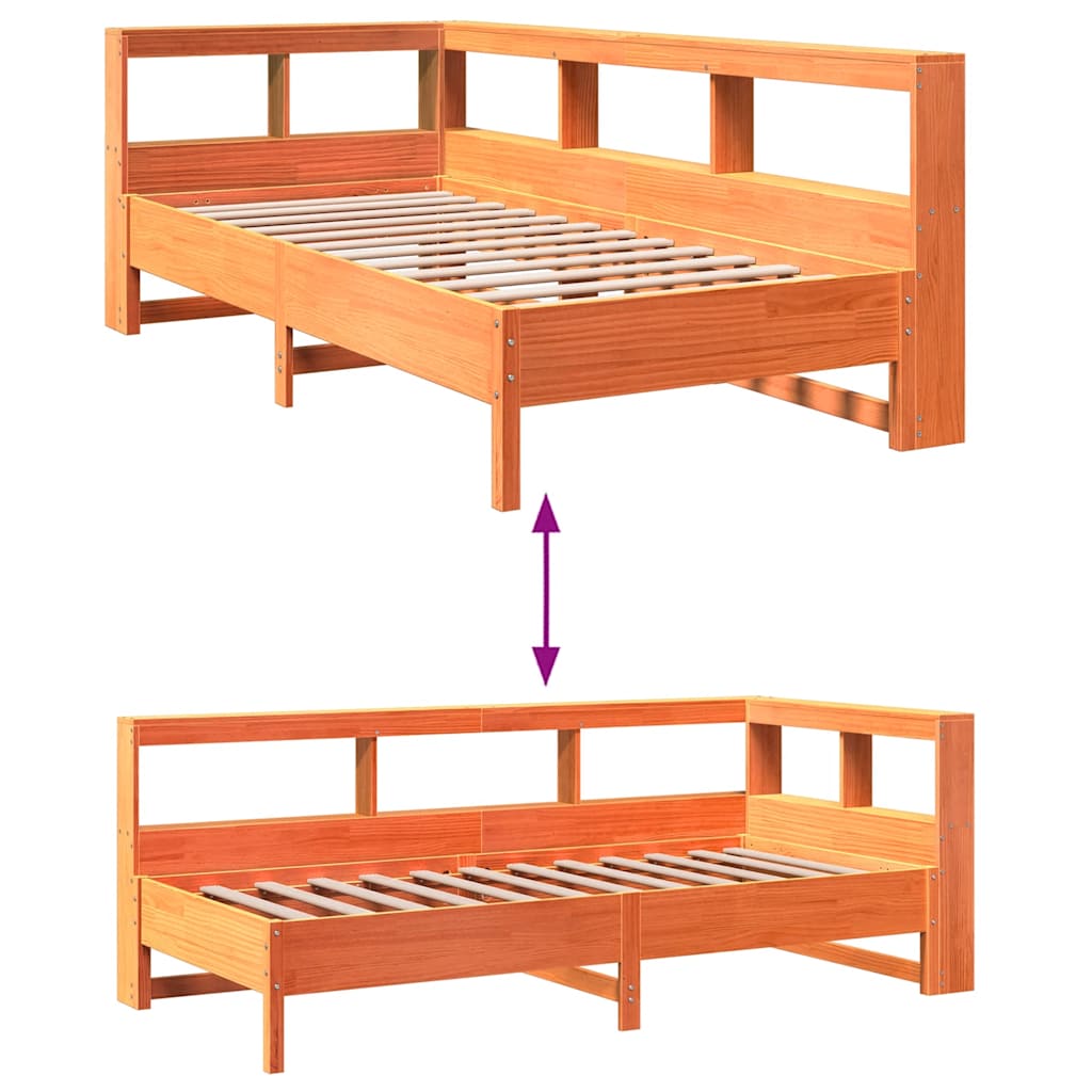 Bookcase Bed without Mattress Wax Brown 90x190 cm Solid Wood Pine