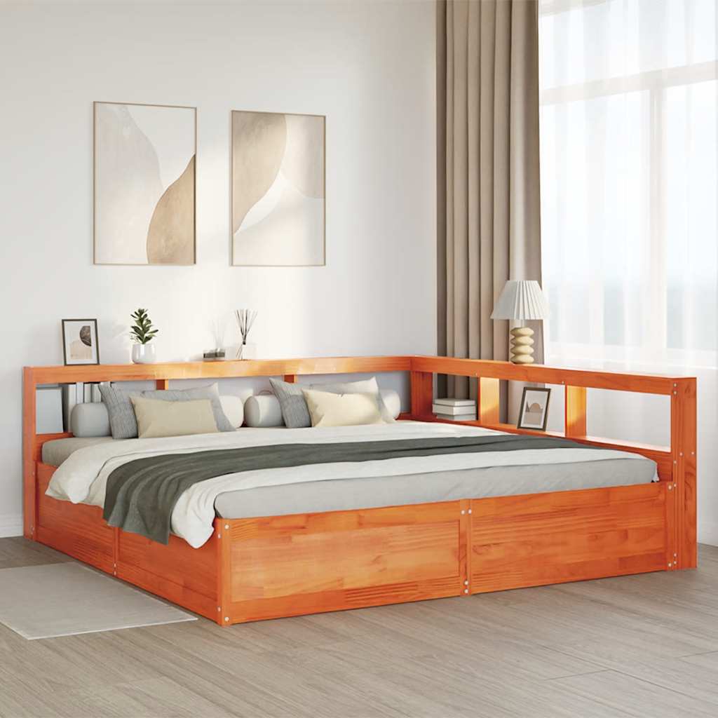 Bookcase Bed without Mattress Wax Brown 180x200cm Solid Wood Pine