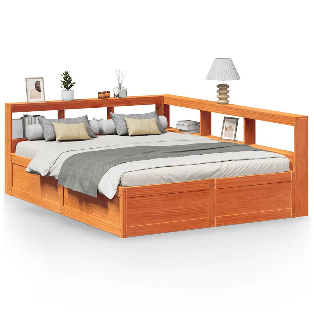 Bookcase Bed without Mattress Wax Brown 160x200cm Solid Wood Pine