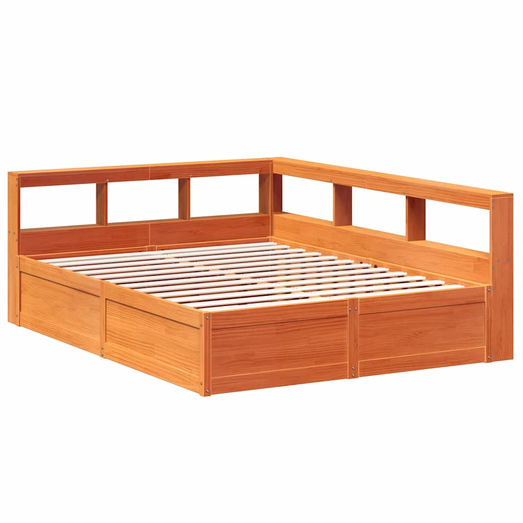 Bookcase Bed without Mattress Wax Brown 160x200cm Solid Wood Pine