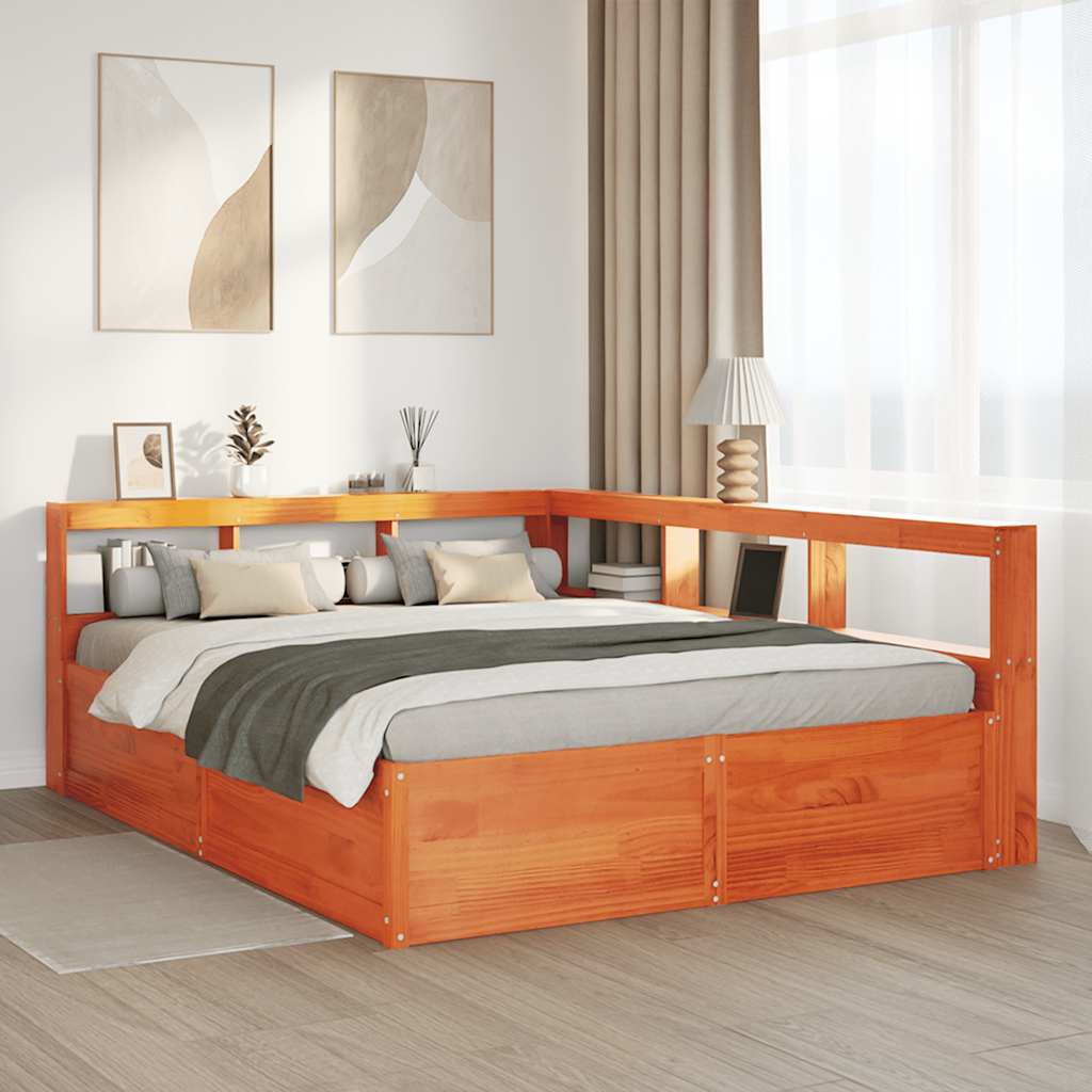 Bookcase Bed without Mattress Wax Brown 160x200cm Solid Wood Pine