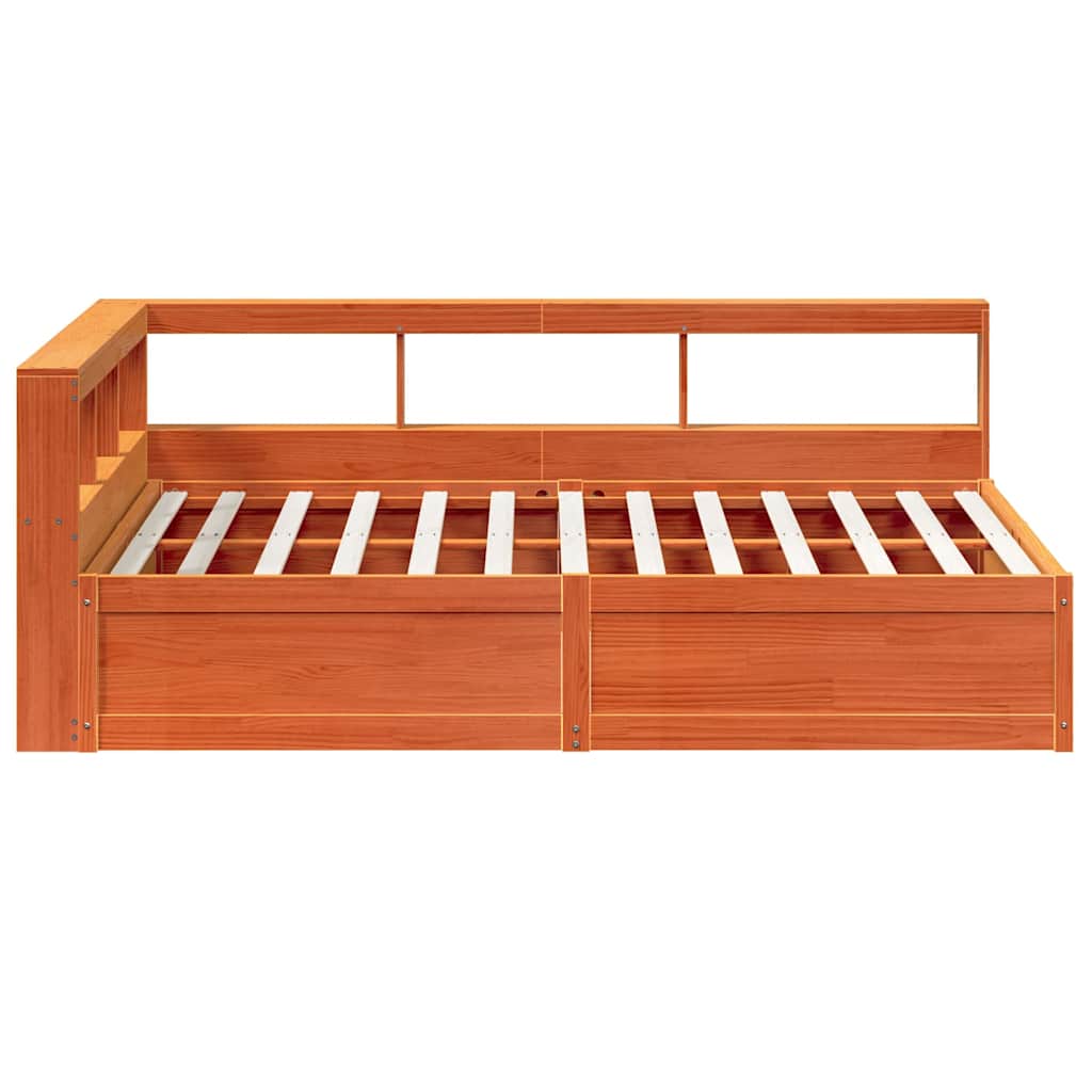 Bookcase Bed without Mattress Wax Brown 160x200cm Solid Wood Pine