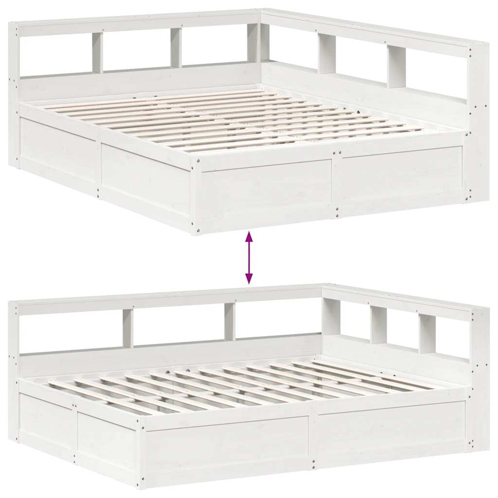 Bookcase Bed without Mattress White 150x200cm Solid Wood Pine