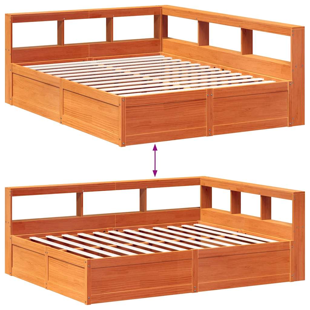 Bookcase Bed without Mattress Wax Brown 150x200cm Solid Wood Pine