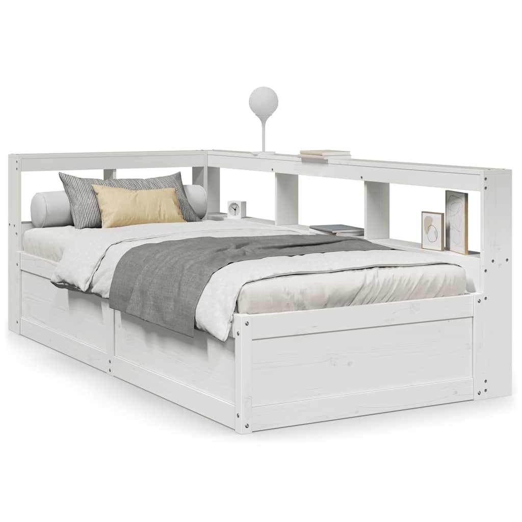 Bookcase Bed without Mattress White 100x200cm Solid Wood Pine