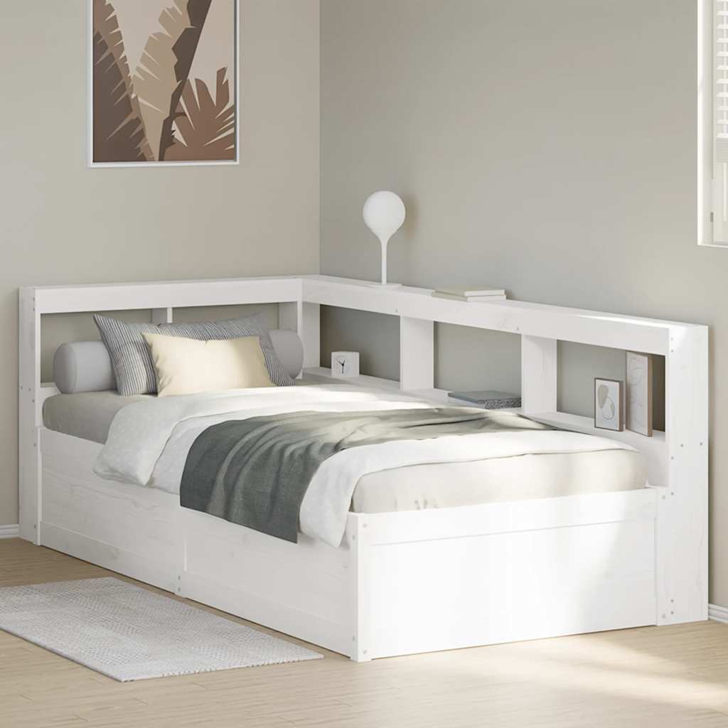 Bookcase Bed without Mattress White 100x200cm Solid Wood Pine