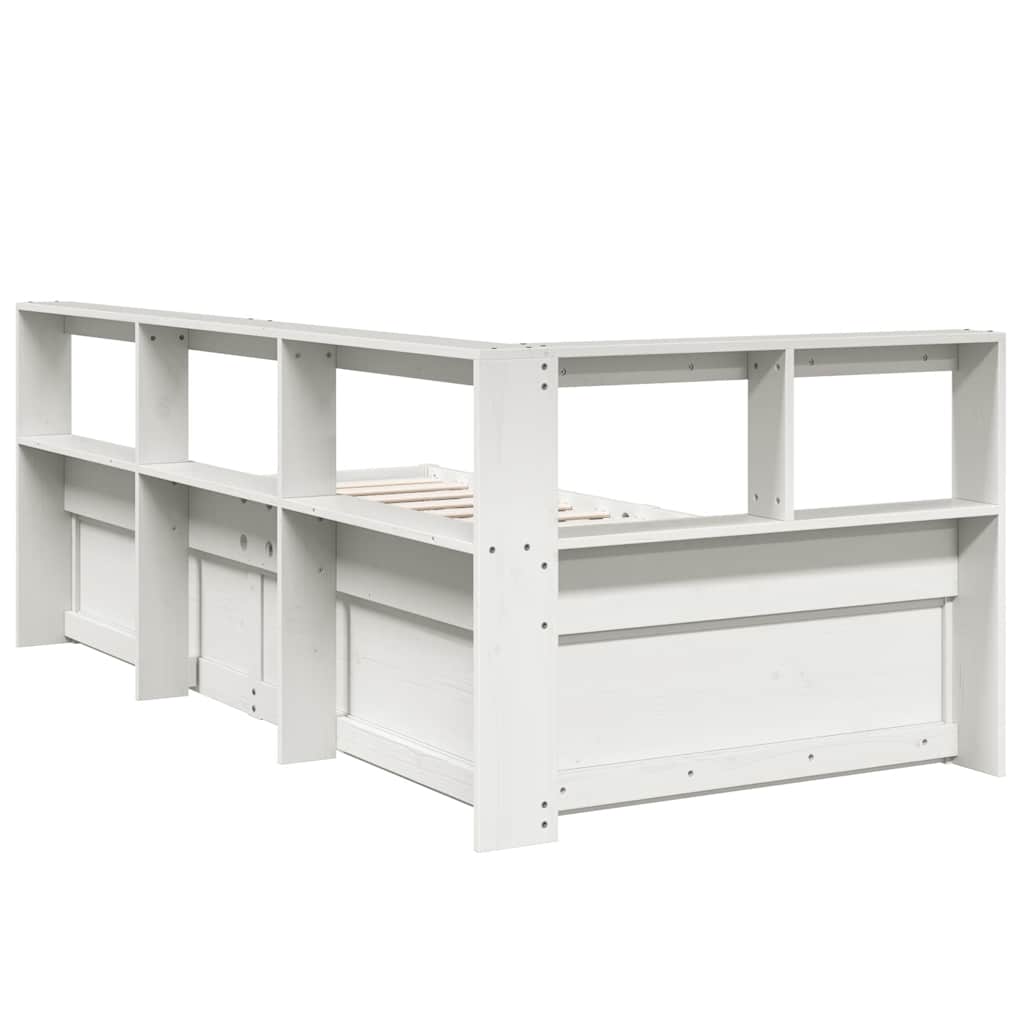Bookcase Bed without Mattress White 100x200cm Solid Wood Pine