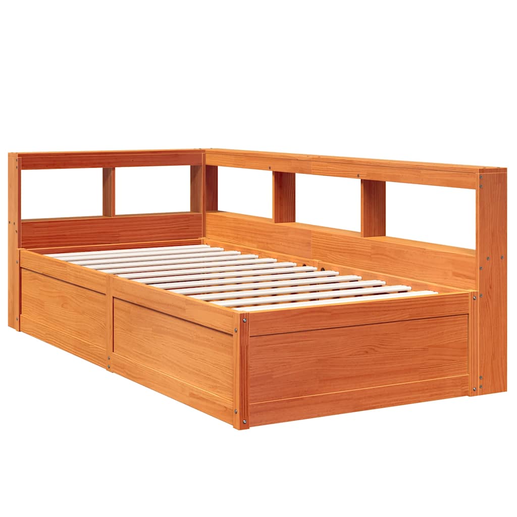 Bookcase Bed without Mattress Wax Brown 90x200cm Solid Wood Pine