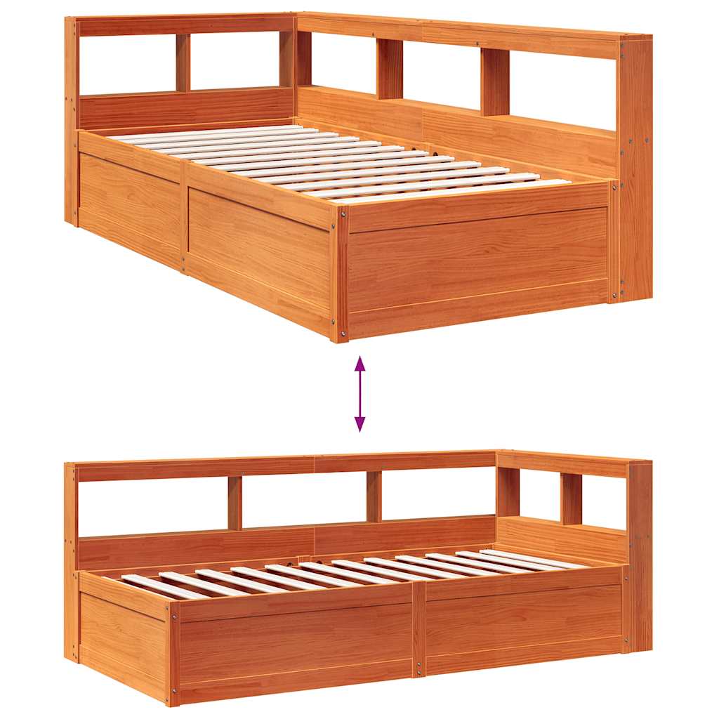 Bookcase Bed without Mattress Wax Brown 90x200cm Solid Wood Pine