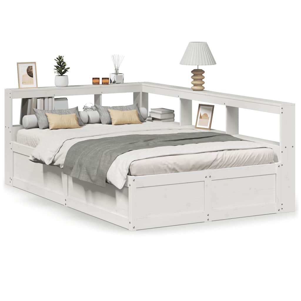 Bookcase Bed without Mattress White 140x190cm Solid Wood Pine