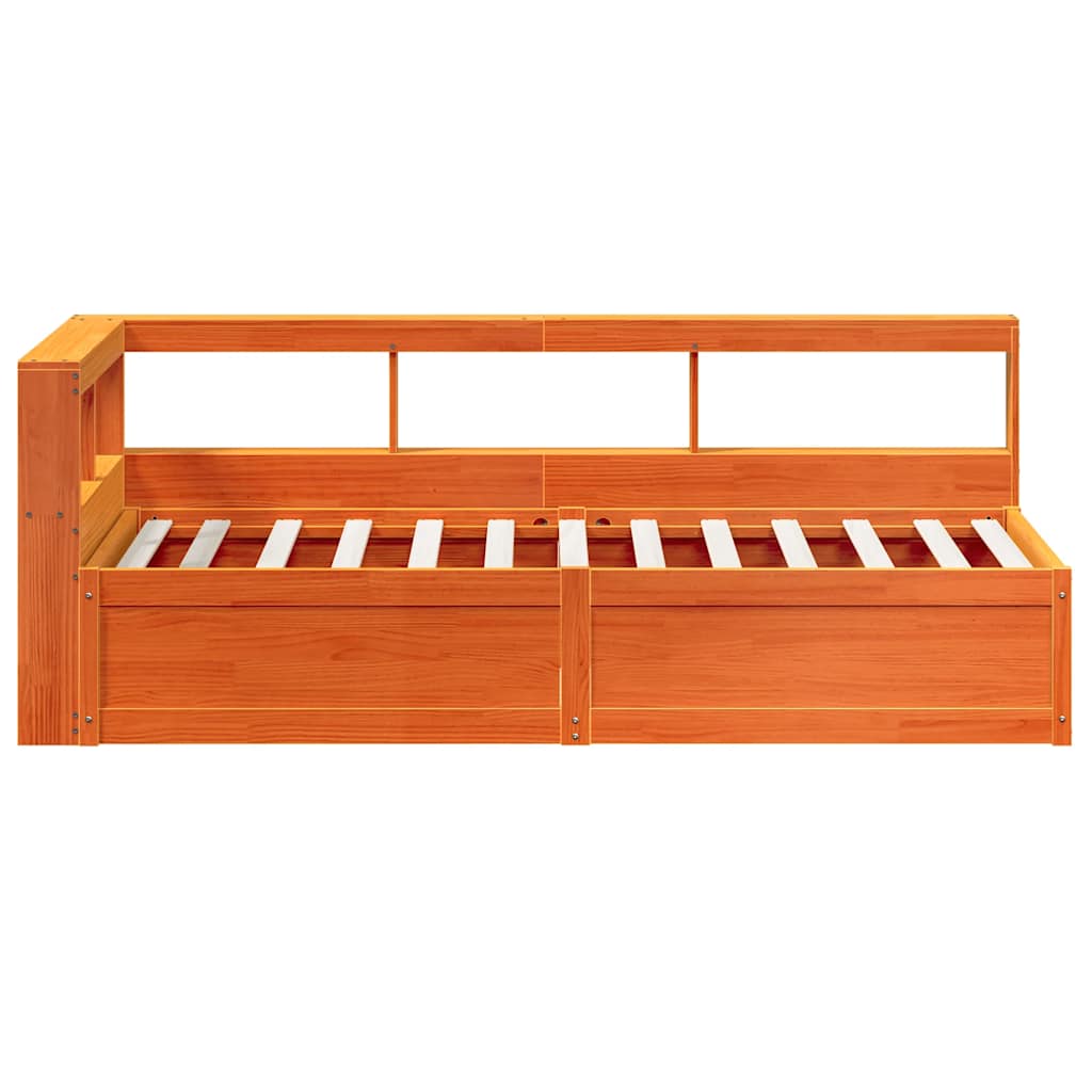 Bookcase Bed without Mattress Wax Brown 90x190cm Solid Wood Pine