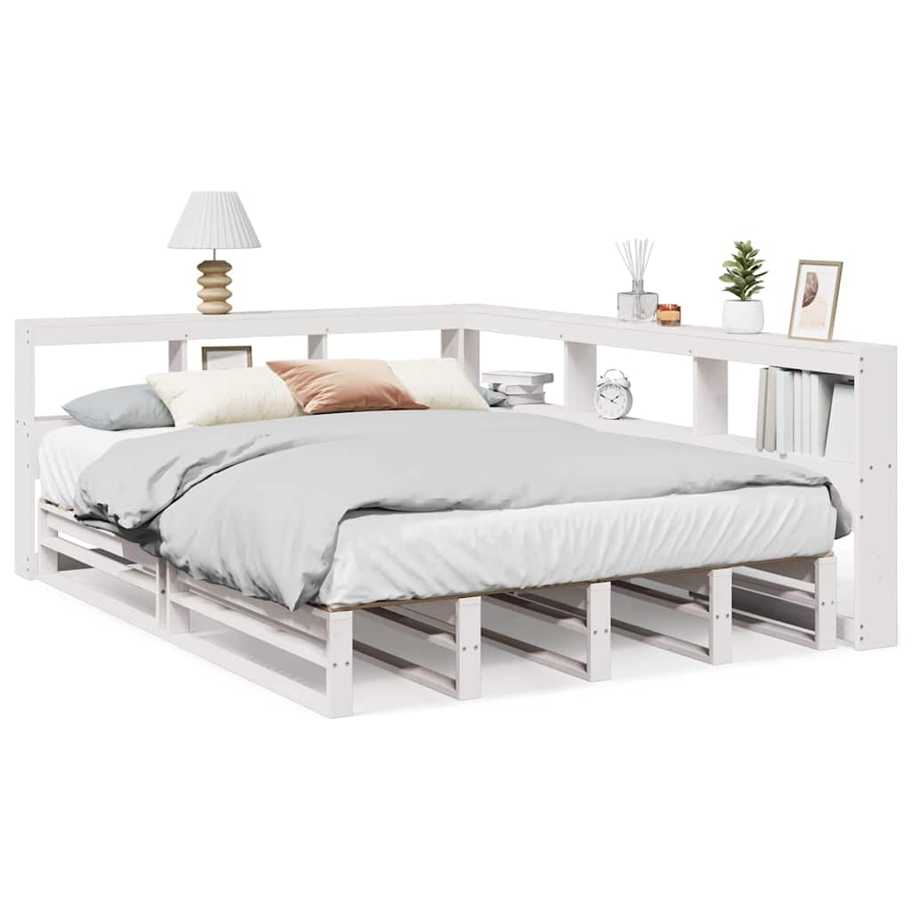 Bookcase Bed without Mattress White 150x200cm Solid Wood Pine