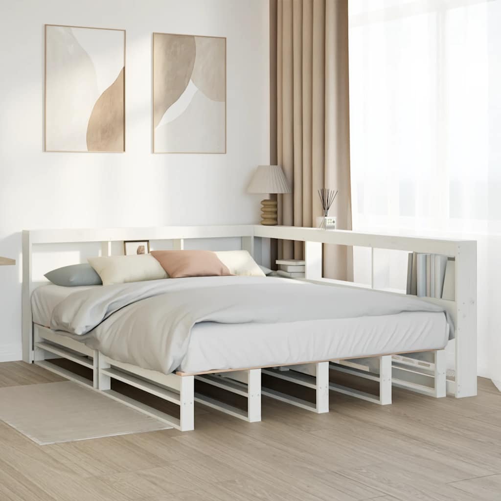 Bookcase Bed without Mattress White 150x200cm Solid Wood Pine
