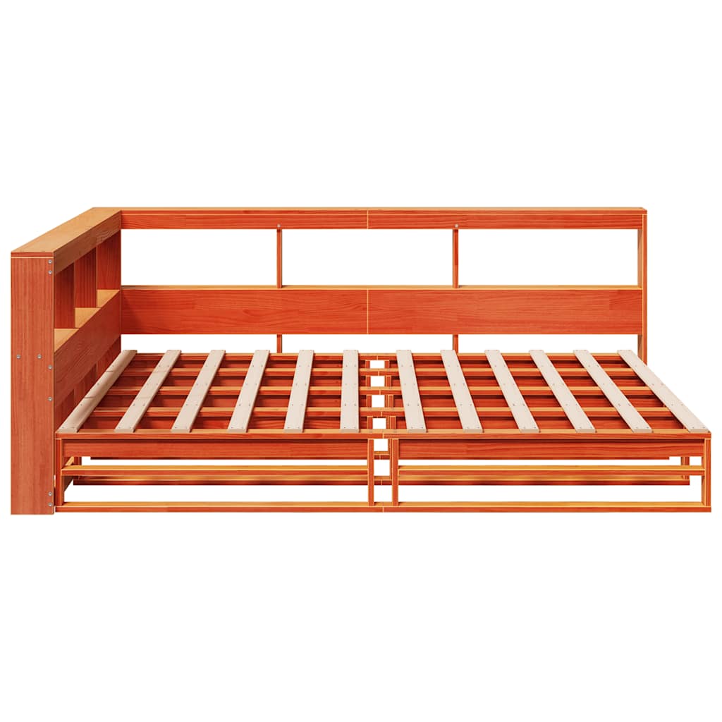 Bookcase Bed without Mattress Wax Brown 150x200cm Solid Wood Pine