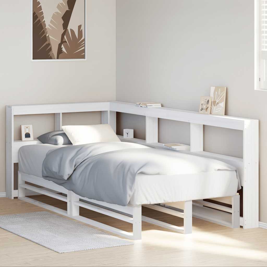Bookcase Bed without Mattress White 100x200cm Solid Wood Pine